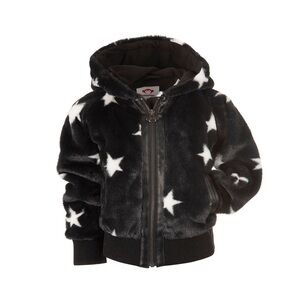 APPAMAN KIDS WHITE STARS FAUX FUR LUNA HOODED JACKET